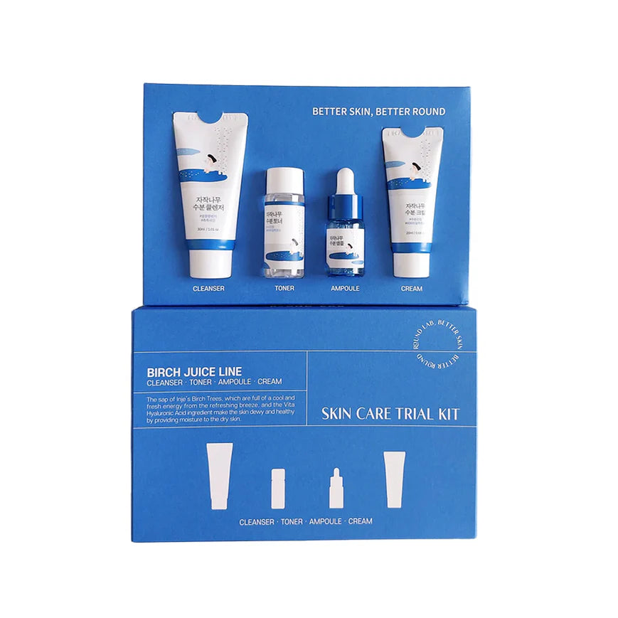 Round Lab Birch Juice Trial Kit (Cleanser 30ml + Toner 20ml + Ampoule 10ml + Cream 20ml)