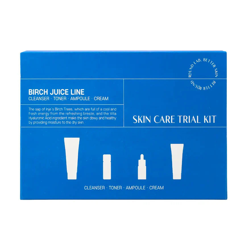 Round Lab Birch Juice Trial Kit (Cleanser 30ml + Toner 20ml + Ampoule 10ml + Cream 20ml)