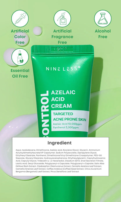 NINELESS Azelaic Acid Cream – Crema antiacné / Antirojeces piel sensible 50ml